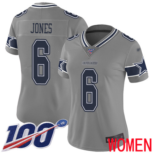 Women Dallas Cowboys Limited Gray Chris Jones #6 100th Season Inverted Legend NFL Jersey